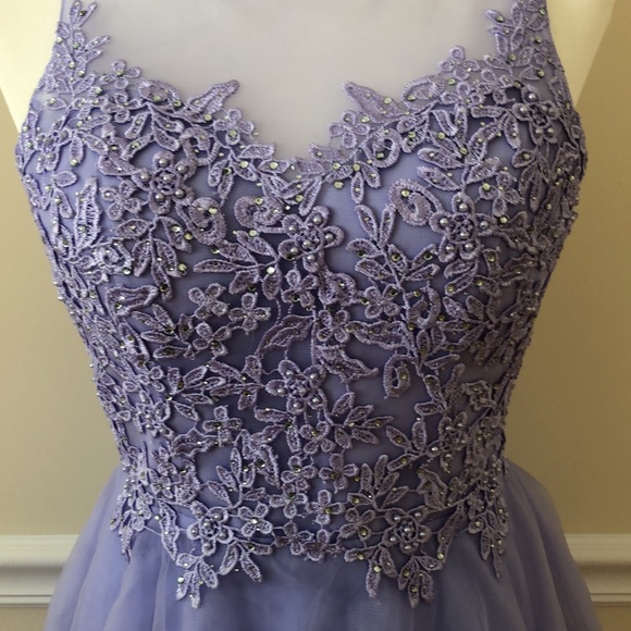 Lace Top and Tulle Skirt Full Length Dress Lavender